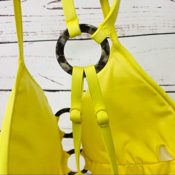 Seafolly Ring Front Maillot One Piece Swim Bathing Suit Limelight Yellow 10 - Picture 8 of 10